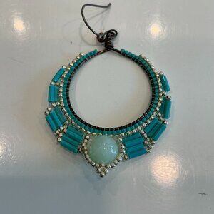 Lulii Blu, Hang Woven Beaded Earrings, Featuring Jade and Glass with silver